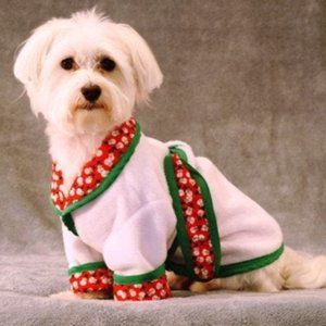 doggie robe, white fleece, Xmas